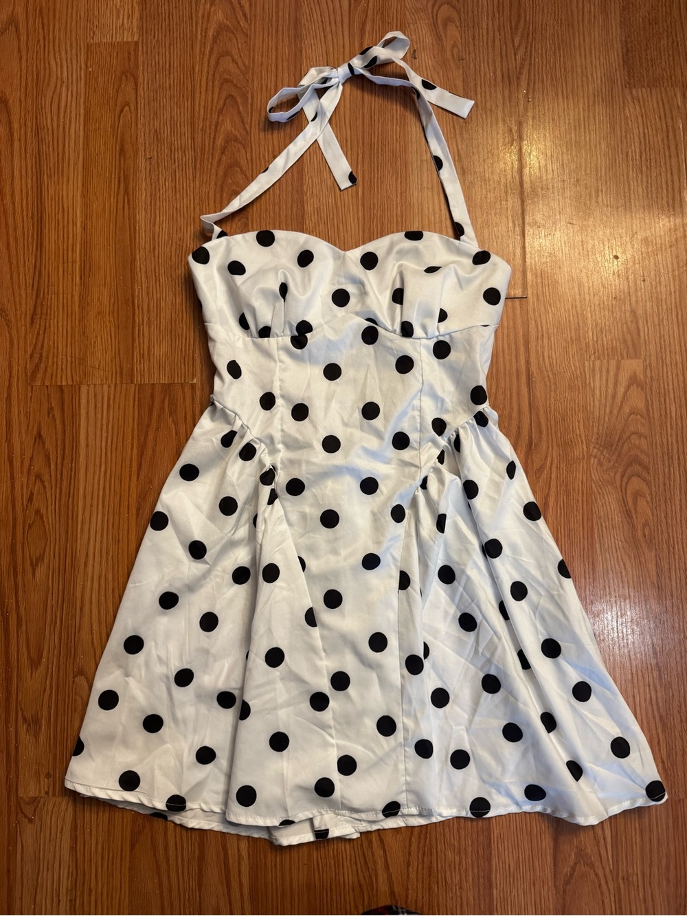 White Polka Dot Halter Fit & Flare Dress